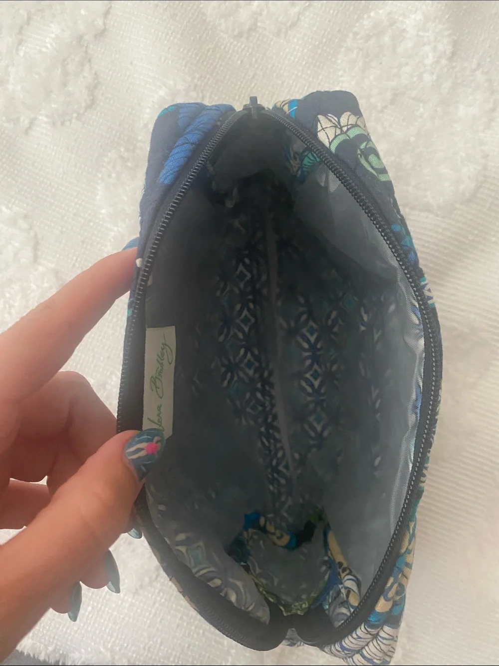 Vera Bradley Navy Teal Floral Quilted Pouch